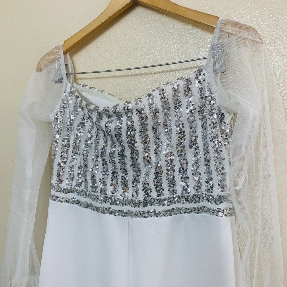 Ever-Pretty Cold Shoulder Sequin Dress Mermaid Scuba Sz 10 White 0711 - Picture 4 of 10